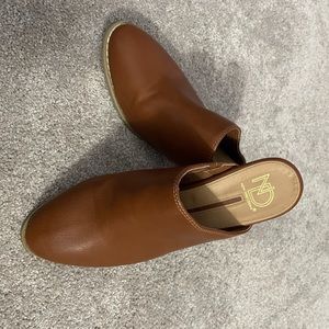 Brown leather mules, size 8